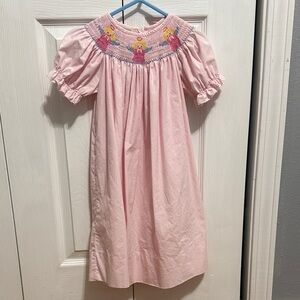 Pink Smocked Dress with Embroidered Details